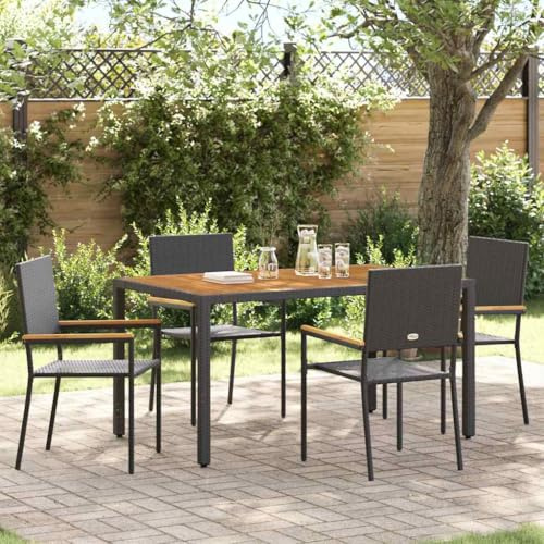 Frdhee Gartenstühle, Bistrostühle, Balkonstühle, Außen Essstühle, Garten Stapelstühle 4 pcs Schwarz und Braun Für Hinterhof Ferienhäuser Pensionen