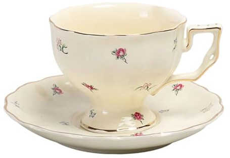 MagiDeal Set di Tazze E Piattini in Ceramica - Elegante Regalo per Le Feste - Design Floreale