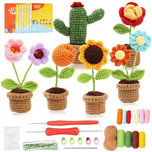 Nuiorfty Kits de ganchillo para principiantes con instrucciones Kit de iniciación de ganchillo de cactus de flores Kit de princip
