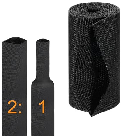sourcing map 2:1 Ratio Heat Shrink Braided Sleeve 60mm ID 1 Meter, Black | Automotive Wire Loom, Braided Cable Sleeves, Fabric Woven Shrinkable Tubing Protection, for Harness Cable Sheath Hose Wire