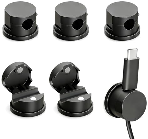 6 Pcs Magnetic Cable Clips Strong Adhesive Cord Tidy for Car Office Kitchen | Fits various cable sizes, easy to install with no surface damage, ideal for nightstands, wall & desk, keeps wires tangle-free