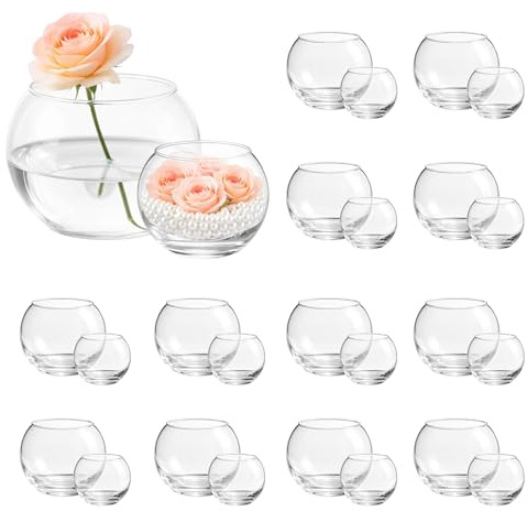 Minifactory Set of 24 Small Glass Bubble Bowl Vases - 10cm & 6cm Round Borosilicate Glass Terrarium Bowls, Multipurpose as Candle Holders, Fish Bowls, Centerpieces for Wedding, Table & Home Decor
