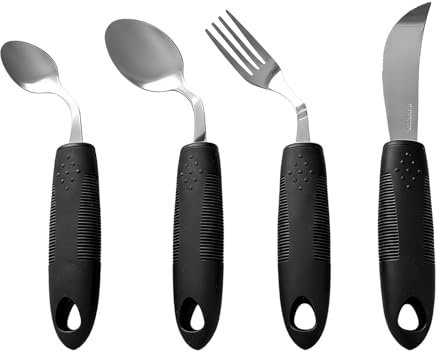 4 Pièces Ensemble De Couverts Adaptés,Set De Couverts Parkinson,Ensemble Couverts Pour Parkinson,Parkinson Couverts Adaptatifs Pour Gauchers,Rhumatismes,Personnes,Handicapées,Noir