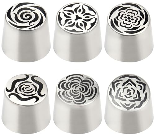 Punte per tubazioni russe, 6 pezzi 6 stili Punte per tubazioni per fiori in acciaio inossidabile, Forniture per decorazione torte facili da pulire per la cucina domestica Accessor