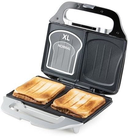 DOMO DO9267C XL Appareil à croque-monsieur – Surface de cuisson 50% plus grande – Appareil à sandwich - Argent
