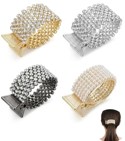 Luxorium 4 pezzi pinze capelli donna in metallo con strass per coda di cavallo antiscivolo ed eleganti per capelli spessi e sottili