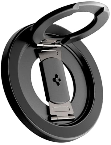 Spigen O-Mag MagFit+ Double-Sided Magnetic Phone Ring Holder for MagSafe | Dual-Hinge Foldable Stand for Gym Rack for iPhone 17 17e 16 15 14 13 & MagSafe Cases for Samsung S26 S25 Pixel 11 10 - Black