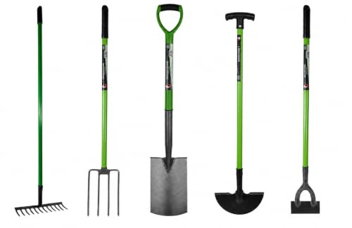 5 Piece Garden Hand Tool Set – Shovel, Fork, Rake, Hoe & Edging Spade, Heavy Duty Gardening Tools Kit for Digging, Weeding, Planting, Cultivating & Garden Maintenance