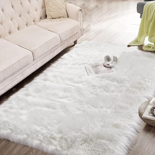 Jinxiull-Tapis doux et moelleux en fausse fourrure de mouton, décoration de chambre, de salle de jeux , 80 x 150 cm 80 x 150 blanc