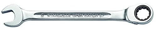 STAHLWILLE Nr. 17 l Ratschen-Ringmaulschlüssel OPEN-RATCH 21 mm l abgewinkelte Ringseite l extrem belastbar l schraubenschonend