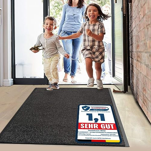 Floordirekt Schmutzfangmatte Monochrom | viele Größen, viele Farben | Länge auf Maß | rutschfeste waschbare Fußmatte (Schwarz, 90 x 200 cm)