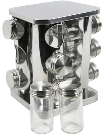 COOK CONCEPT KB6077/WEB Carrusel A 12 Especias, plástico y Polipropileno. Metal y Acero Inoxidable, Plata, 15.5 x 15.5 x 21.3 cm