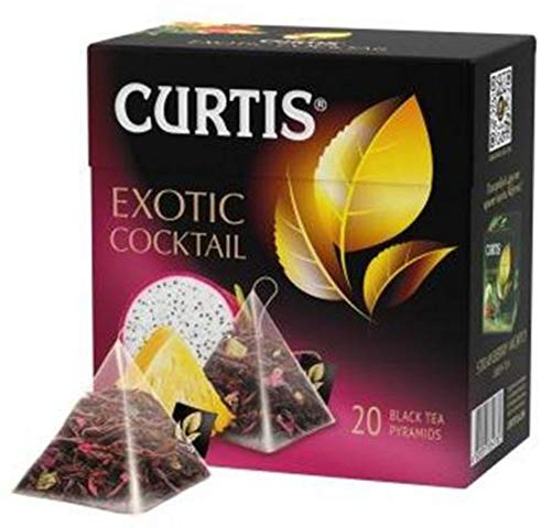 CURTIS TEA, EXOTIC COCKTAIL, TÉ NEGRO DE CEILÁN MEZCLADO CON SABORES DE DELICIOSA FRUTA TROPICAL Y FRAMBUESA, 20 PIRÁMIDES INDIVIDUALES