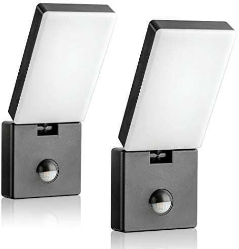 SEBSON Außenlampe mit Bewegungsmelder 15W Anthrazit 9m / 140° - 2er Set | programmierbar, LED Aussenleuchte kaltweiß 5800K 900lm, Wandleuchte IP65, Außenwandleuchte Sensor Reichweite 9m / 140°