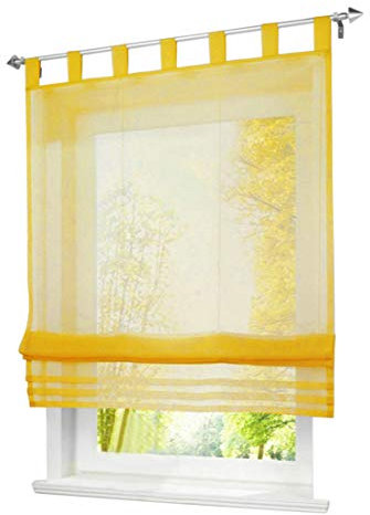GOLDION 1 Stück Raffrollo mit Schlaufen Gardinen Küche Raffgardinen Transparent Schlaufenrollo Vorhänge Rollos Voile Transparent Vorhang Modern Voile Raffrollo (BxH 80x155cm, Gelb)