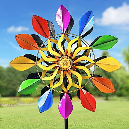 160 cm kinetisches Windspiel mit Gartenpfahl, Regenbogen-Metall-Windmühlen-Dekorationen, 360° drehbar, Outdoor-Windskulptur, Bunte Windfänger für Hofkunst, Rasen, Gartendekoration, Geschenke