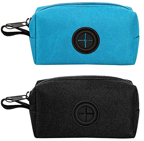 2 Pezzi Porta Sacchetti Cane, Dispenser Con Cerniera per Cacca e Rifiuti di Animali Domestici - Per Guinzaglio Con Gancio (Nero e Blu)