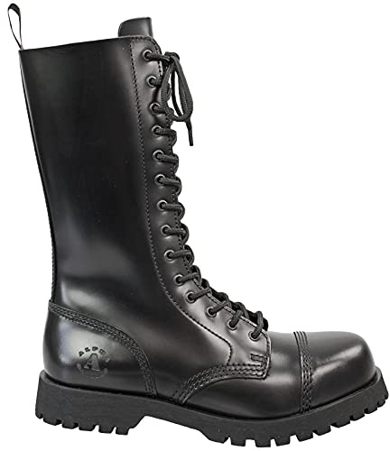 Alpha Rangers 14-loch Boot Festival Army Gothic Leder Springerstiefel Stahlkappe Glattleder Schwarz 5026 UK 10 / EU 44