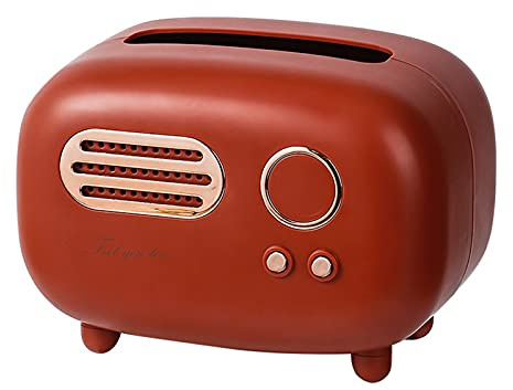 BuyWeek Taschentuchbox, Retro Radio Modell Kosmetiktücherbox Desktop Tücherbox Tissue Aufbewahrungsbox Servietten Organizer für Badezimmer Küche Zuhause(Red)