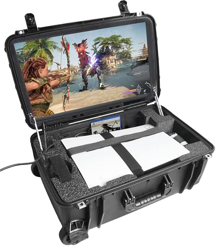 Case Club Estación de Juegos portátil Impermeable PlayStation 5 Pro con Monitor Integrado de 24 Pulgadas 1080p, Ventiladores de refrigeración y Altavoces. Se Adapta a PS5 (Disco o Digital),