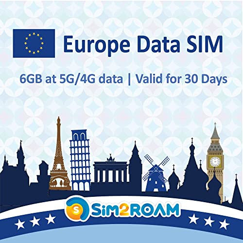Carta SIM SOLO dati per Regno Unito Europa 30 giorni | Scheda SIM dati prepagata ad alta velocità 5G/4G LTE | Buona accoglienza nel Regno Unito e in Europa | RICARICABILE! (6 GB/30 giorni)