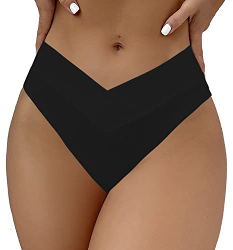 Leoparts Women's V Cut High Waisted Bikini Bottom Ribbed High Cut Cheeky Swimsuit Bathing Suit Bottoms, 824black, Medium