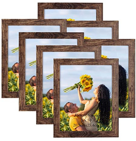 PETAFLOP 7er Set Bilderrahmen 20x25 CM Braun, Bilderrahmen Holz Wand und Tischbilderrahmen, geeignet für den Einsatz in Wohnungen Büros usw