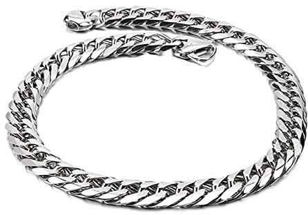 Bishilin Herren Halskette Edelstahl, Panzerkette 13MM Silber Kette 50CM ohne Anhänger Partnerkette
