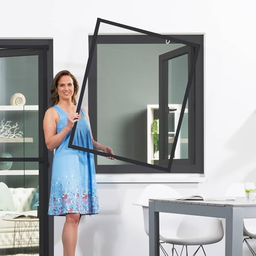 empasa Fliegengitter Insektenschutz Fenster individuell kürzbar Master Slim | mit Alurahmen, als Selbstbausatz, Farbe:anthrazit, Größe:100 x 120 cm