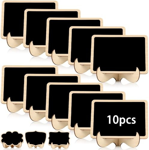 10pcs Mini Kreidetafel mit Ständer, Holz Klein Tafel zum Beschriften, Tischkarten Einschulung Preisschilder Platzkarten Kreidetafel Aufsteller für Hochzeit,Geburtstag,Candybar,Buffet,Party -Rechteckig