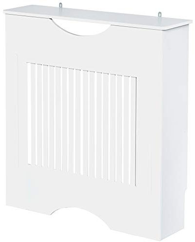 HOMCOM Copritermosifone Bianco in MDF con Piano d'Appoggio e Design Antiribaltamento, 78x19x82 cm