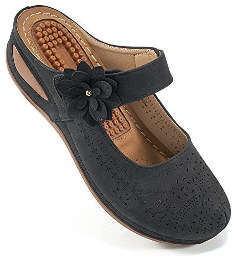 Alicegana Mules for Women Dressy Summer Closed Toe Sandals Casual Slip On Wedge with Adjustable Hook Loop