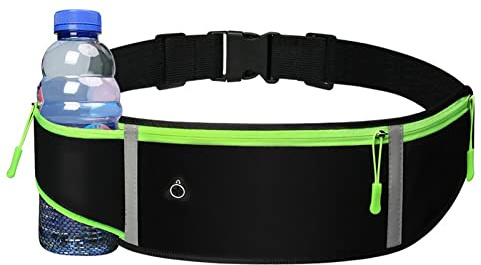 Flintronic Löpbälte, fitnessbälte med justerbar elastisk rem, vändbar löpande midjeväska med 2 fickor, svart, 25.8 * 18.2 * 1.9 cm, 1 enhet