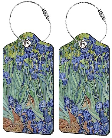 EOBKLAX Gepäckanhänger für Koffer, 2 Stück, Irises Vincent Van Gogh Gepäckanhänger mit Sichtschutzklappe, Namensschild und Metallschlaufe für Damen, Herren, Mädchen, Gepäck, Rucksack, Instrument