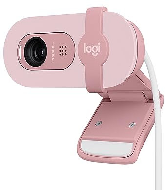 Logitech Brio 100 Webcam Full HD pour réunions/Streaming, équilibre Auto de l'éclairage, Micro intégré, volet de confidentialité, USB-A, pour Microsoft Teams, Google Meet, Zoom - Rose