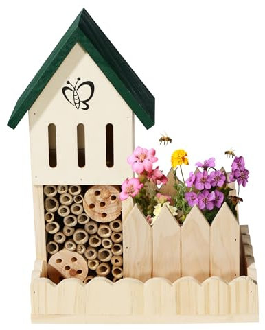 Navaris Insektenhotel mit Pflanztopf - Insektenhaus aus Kiefernholz & Bambus - Wetterfestes Insektenhaus - Insektenhotel aus Naturholz - Bienenhotel - Hummelhaus