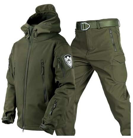 Traje De Esquí Snowboard Para Hombre, Chaqueta De Esquí Con Capucha Cálida De Invierno Para Hombre Con Brazalete Y Pantalones Con Cinturón, Trajes De Nieve Impermeables A Prueba (Color : Green, Size