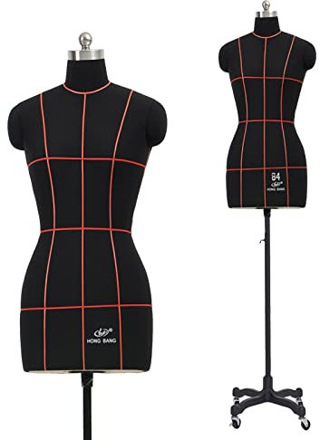 Ansteckbare weibliche Schneiderpuppe, Verstellbarer Kleiner/großer Nähpuppenkörper mit Stick The Line und Basisrädern, für Schüler (Farbe: Schwarz, S (Schwarz XX) (Schwarz M)