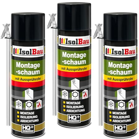 Isolbau B2 Montageschaum mit Aussprührohr - 3 x 500 ml PU-Bauschaum für Montage, Isolierung, Abdichtung, Innen & außen