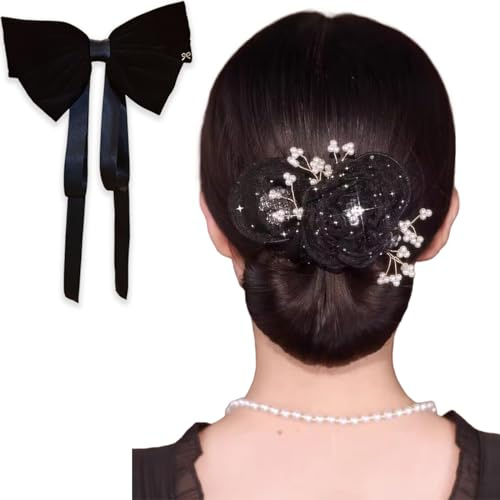Hair Bun Maker with Hand Embroidered Floral Design, Lazy Hair Curler, Dotted Bun Roller and Twister (A)