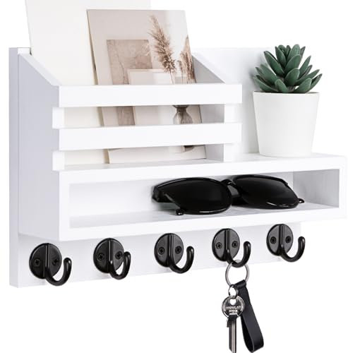 Lucundm Schlüssel- und Briefhalter, Wandhalterung, Schlüsselaufhänger mit langer Aufbewahrungsbox und 5 Haken für Mantel, Hundeleine, Heimdekoration, Hauszubehör, Eingangs-Organizer, 30 cm B x 20 cm H