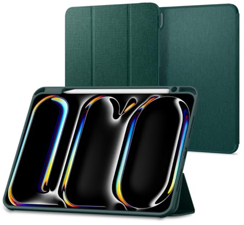 Spigen Urban Fit Hülle für iPad Pro 11 Zoll M5 (2025) / M4 (2024) | Elegantes minimalistisches Design mit Pencil Halter, Tri Fold Standfunktion, Auto Sleep/Wake - Mitternachtsgrün