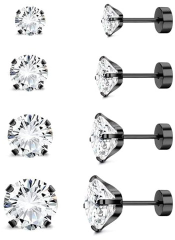 PLABBDPL 4 Paare Ohrstecker Silber 925 Ohrringe Set For Damen Herren Hypoallergen Sleeper Stud Set Ohrringe für Damen Männer Mädchen 2~5mm（Schwarz）
