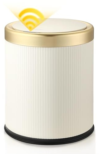 onlcuk Automatic Motion Sensor Bathroom Trash Can with Lid, 2.8 Gallon Touchless Trash Garbage Bin Small Mini Trash Cans Trashcan -White