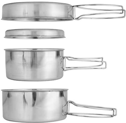 Ensemble d'ustensiles de cuisine de Camping, casseroles et poêles de Camping en acier inoxydable, ensemble de désordre de cuisine Portable, poêle de Camping, poêle de Camping pour pique-nique 4 pièces