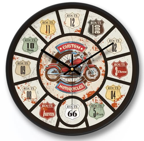 NUOVO 12 Zoll Vintage Wanduhr Motorrad Wanduhr mit Zahlen Retro Wanduhren Silent Wohnzimmer Schlafzimmer Büro Home Decor