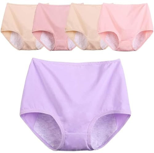 Menstruationsunterwäsche für Damen, Menstruationshöschen mit Hoher Taille, Postpartale Menstruationshöschen, Inkontinenz Unterwäsche, 5er-Pack Slips für Frauen und Mädchen(E,XXL)