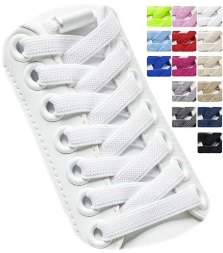 Puzeam 2 pares de Cordones Elásticos - Cordones Elásticos sin nudo con Hebilla Metal, planos, Cordones de Zapatos Para Niños, Adultos blanco 120