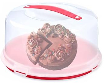 ZOPPER Red Large Round Plastic Cake Box With Lockable Lid, Fits 11 Inch | Carry Handles, Portable Cake Carrier Storage Container, Ideal for Cakes, Cookies