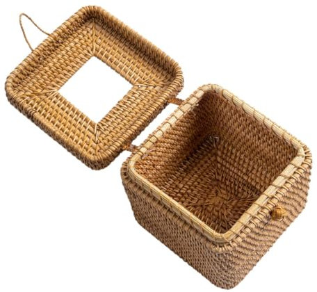 WESIEVYA Robuster Dekorativer Taschentuchhalter Aus Rattan Quadratische Serviettenbox Leicht Zu Reinigende Aufbewahrung Für Papierhandtücher